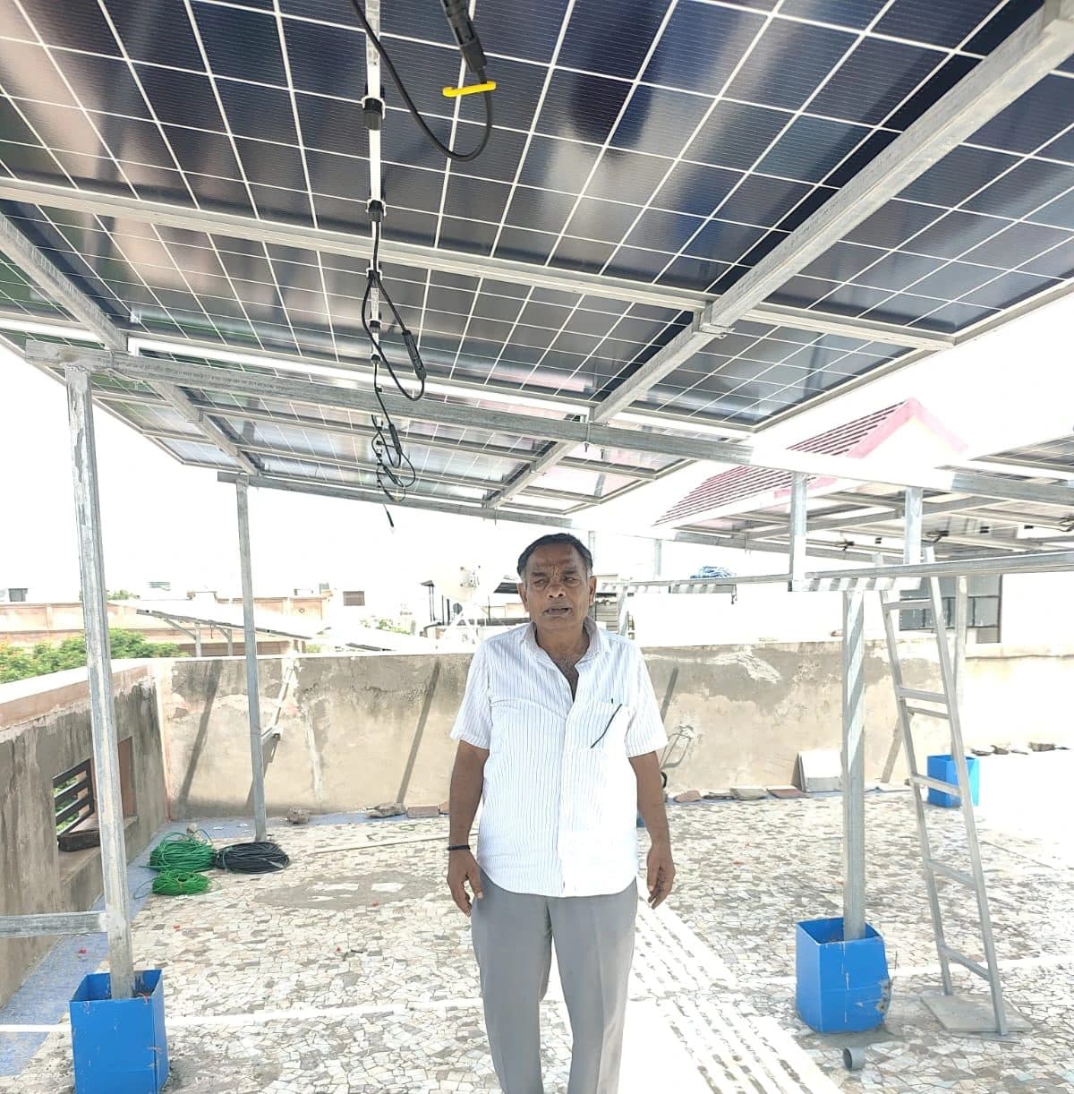 Elevated rooftop structure built by Balaji Solar & Steel Fabrication in Shanti Nagar, Balotra